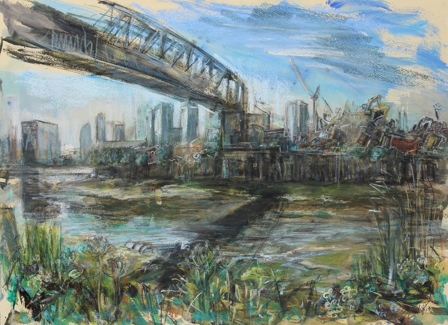 Spring,River Lea. Mixed media. 56x76cm.