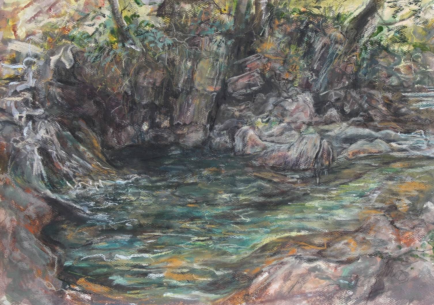 Rocks, Snowdonia.  Mixed media on paper. 50x70cm.